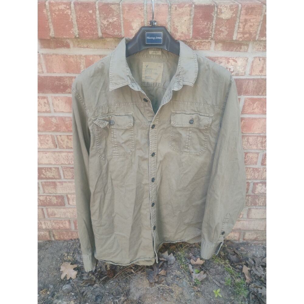 Vintage American Eagle Outfitters Mens XXL Athletic Fit Khaki Utility Work Shirt